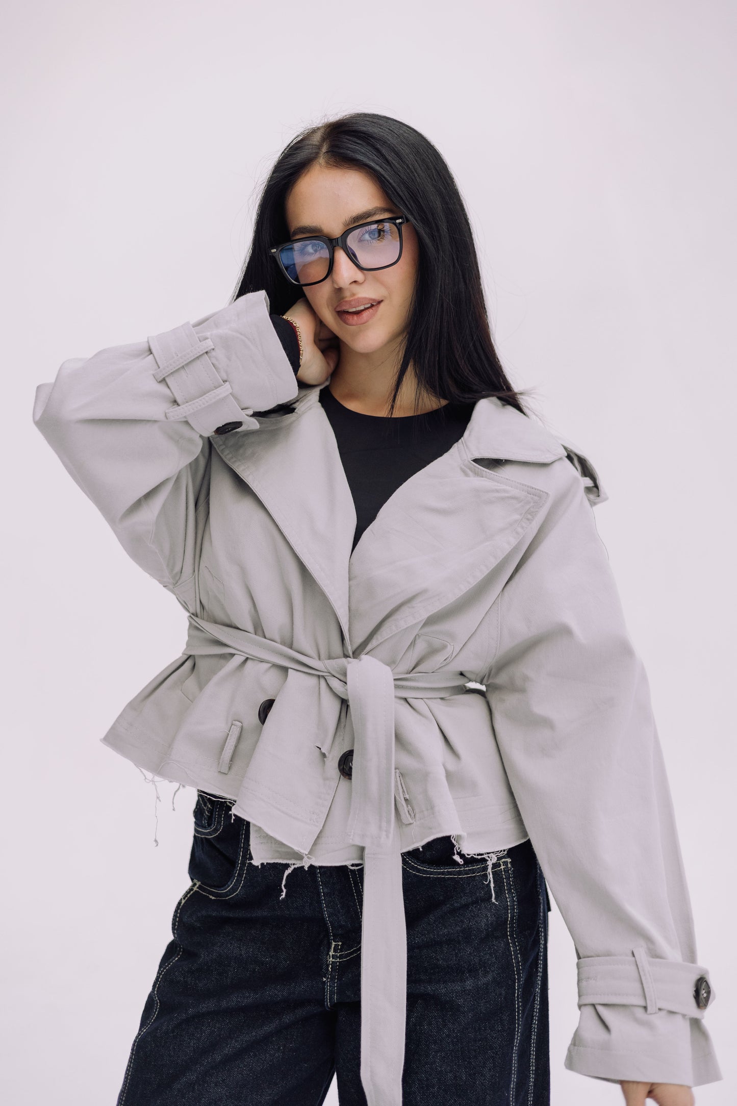 Cropped Trench Jacket - Cadet Grey