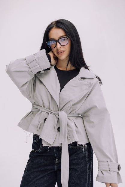 Cropped Trench Jacket - Cadet Grey
