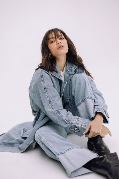 Neat-Fit Denim Coat - Washed Blue