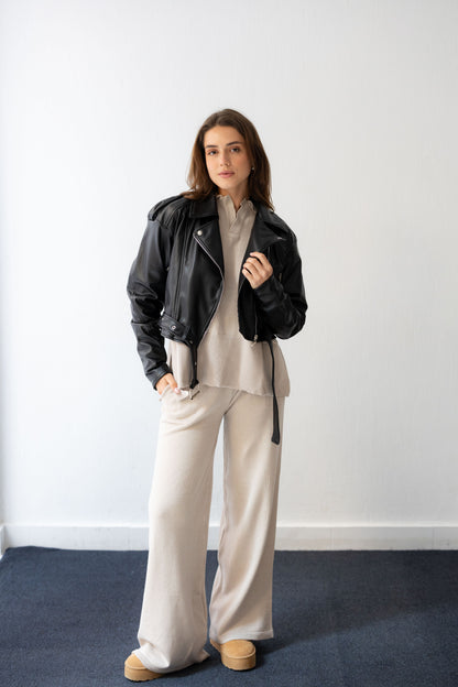 Biker Leather Jacket - Black