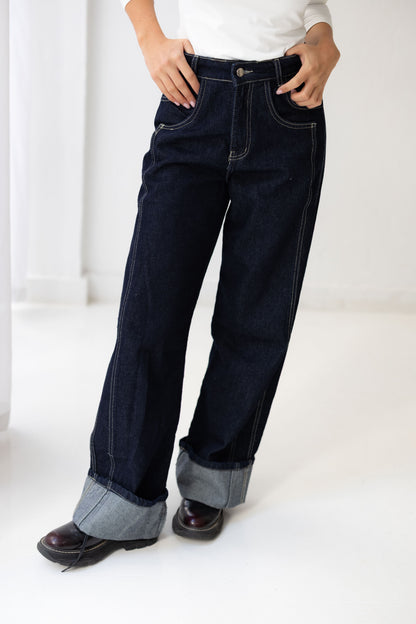 Double Cuff Denim Pants - Indigo