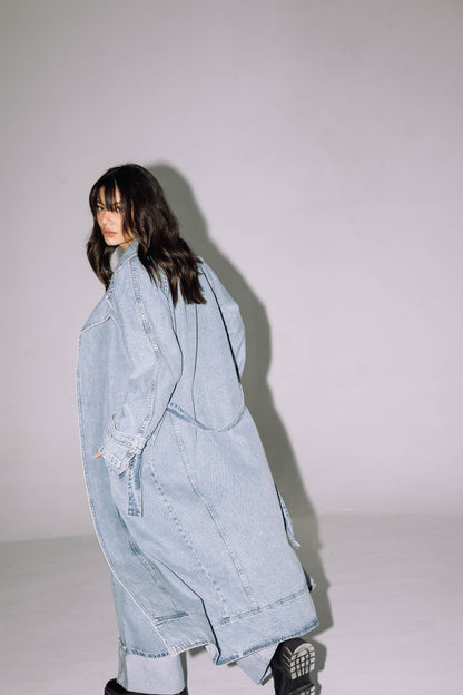 Neat-Fit Denim Coat - Washed Blue