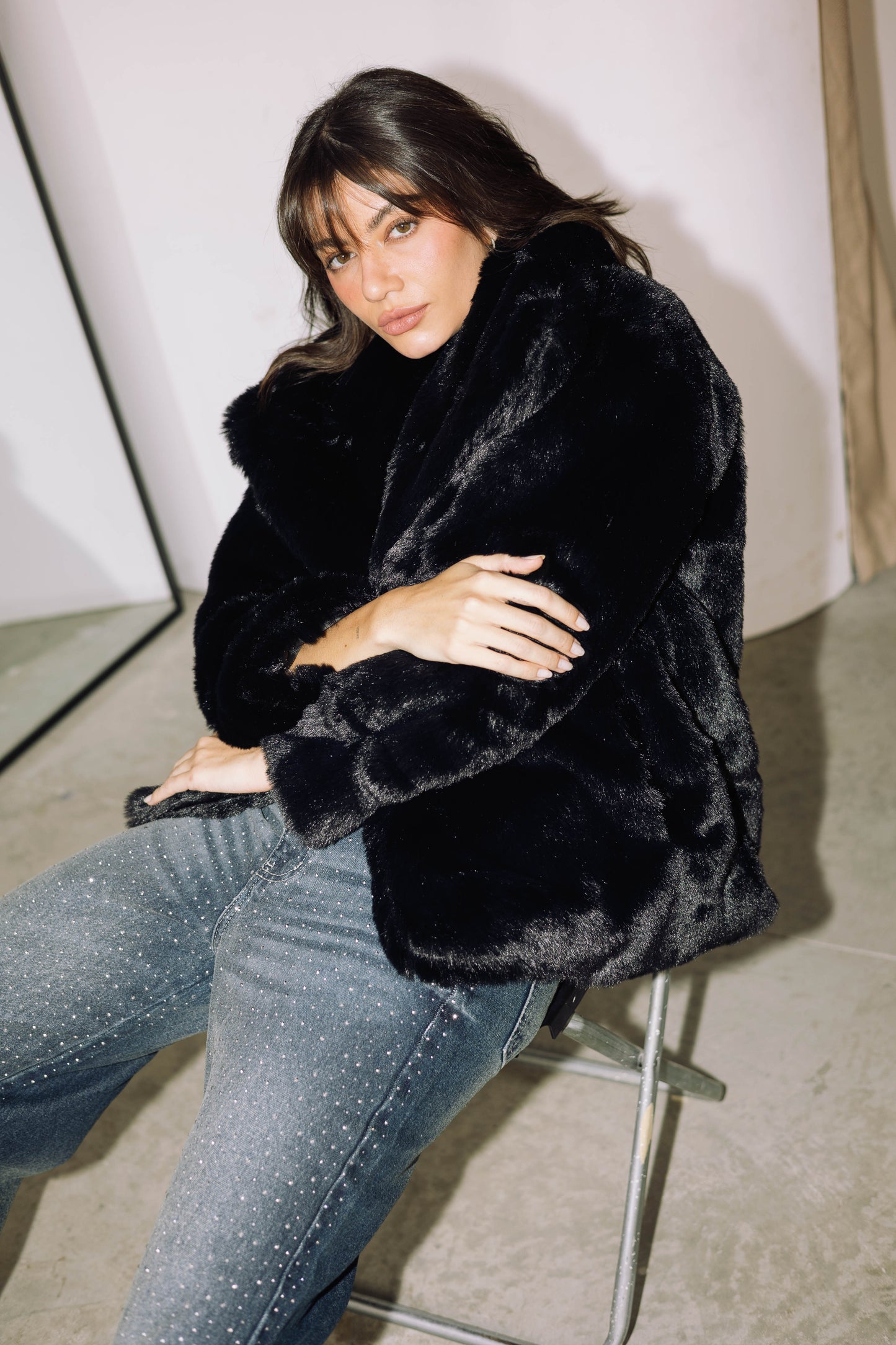 Scandi Fur Jacket - Black