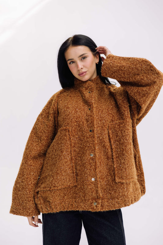 Shimmer Fluff-On Jacket - Golden Brown