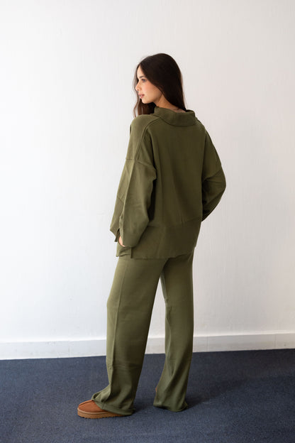 Clouded Warmth Knit Set - Olive