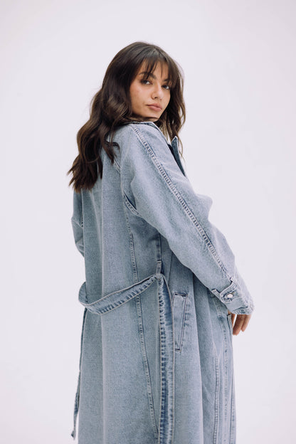 Neat-Fit Denim Coat - Washed Blue