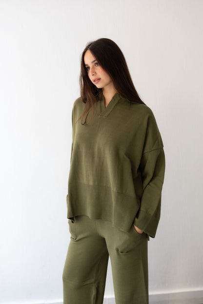 Clouded Warmth Knit Set - Olive