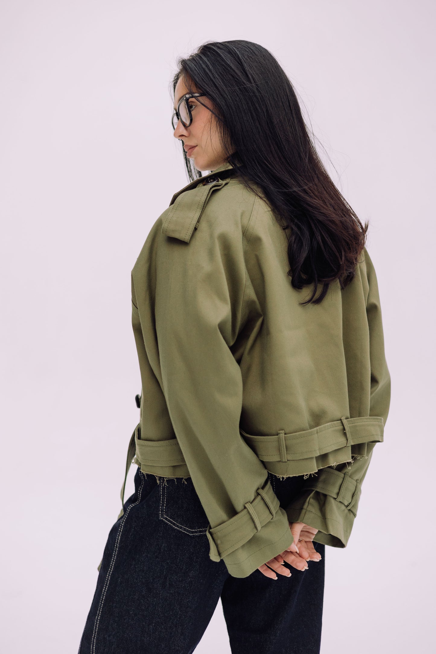 Cropped Trench Jacket - Olive