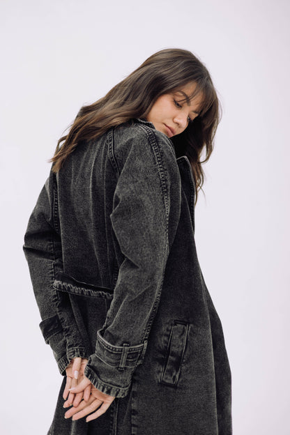 Neat-Fit Denim Coat - Ash Black