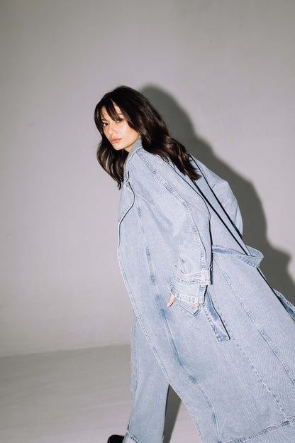 Neat-Fit Denim Coat - Washed Blue