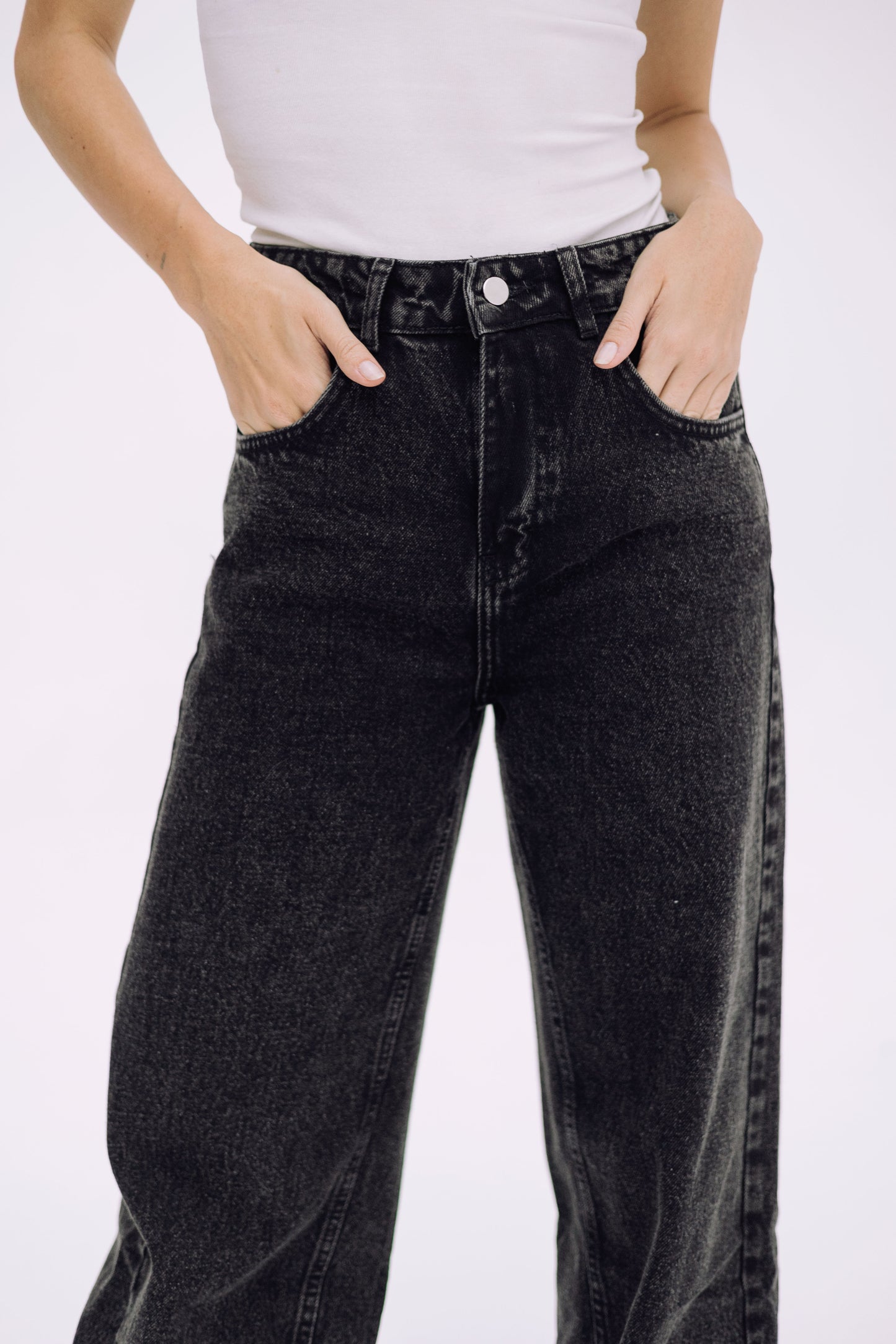 Wide Flow Denim Pants - Ash Black