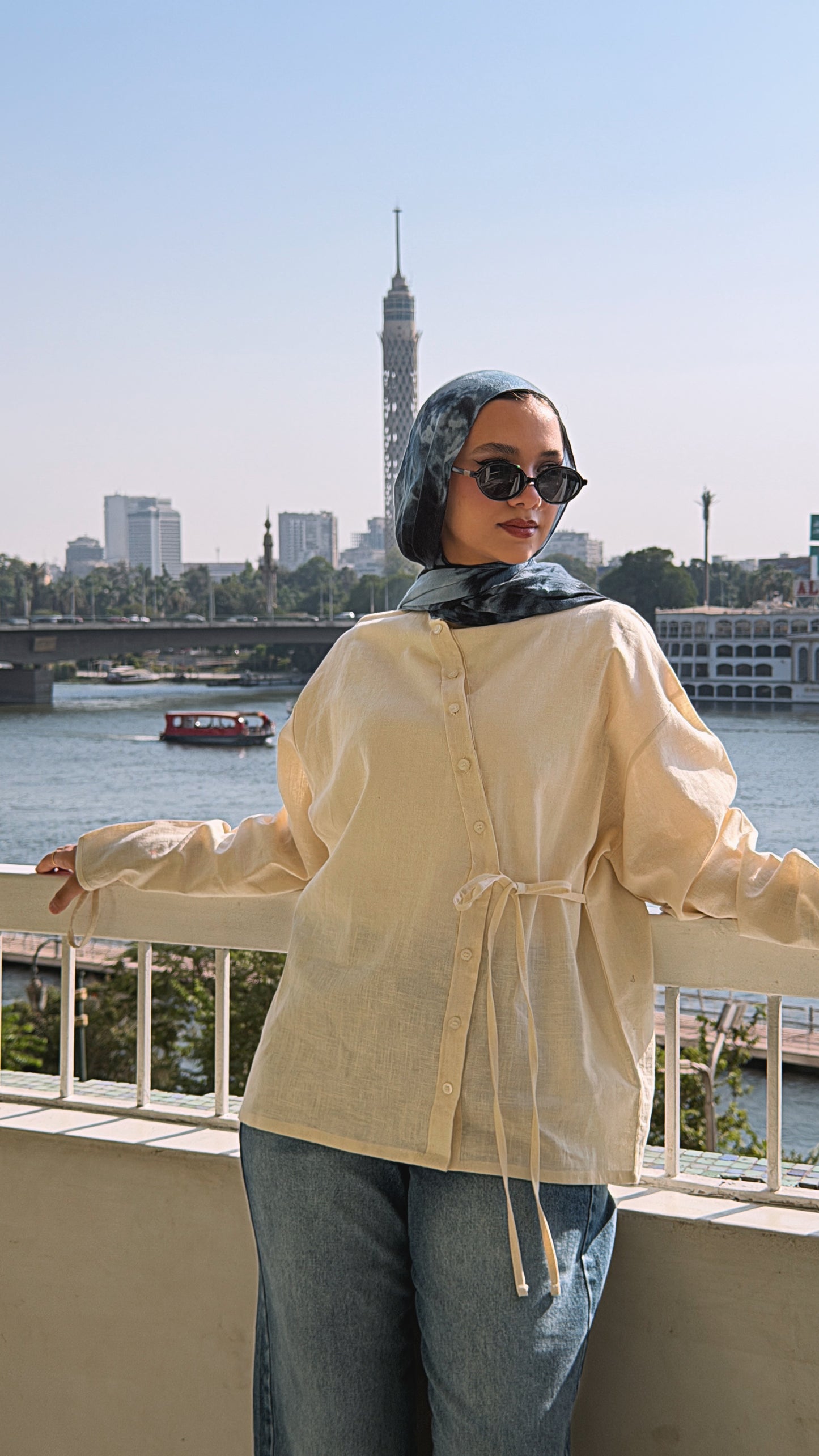 Side Bow Linen Shirt - Cream