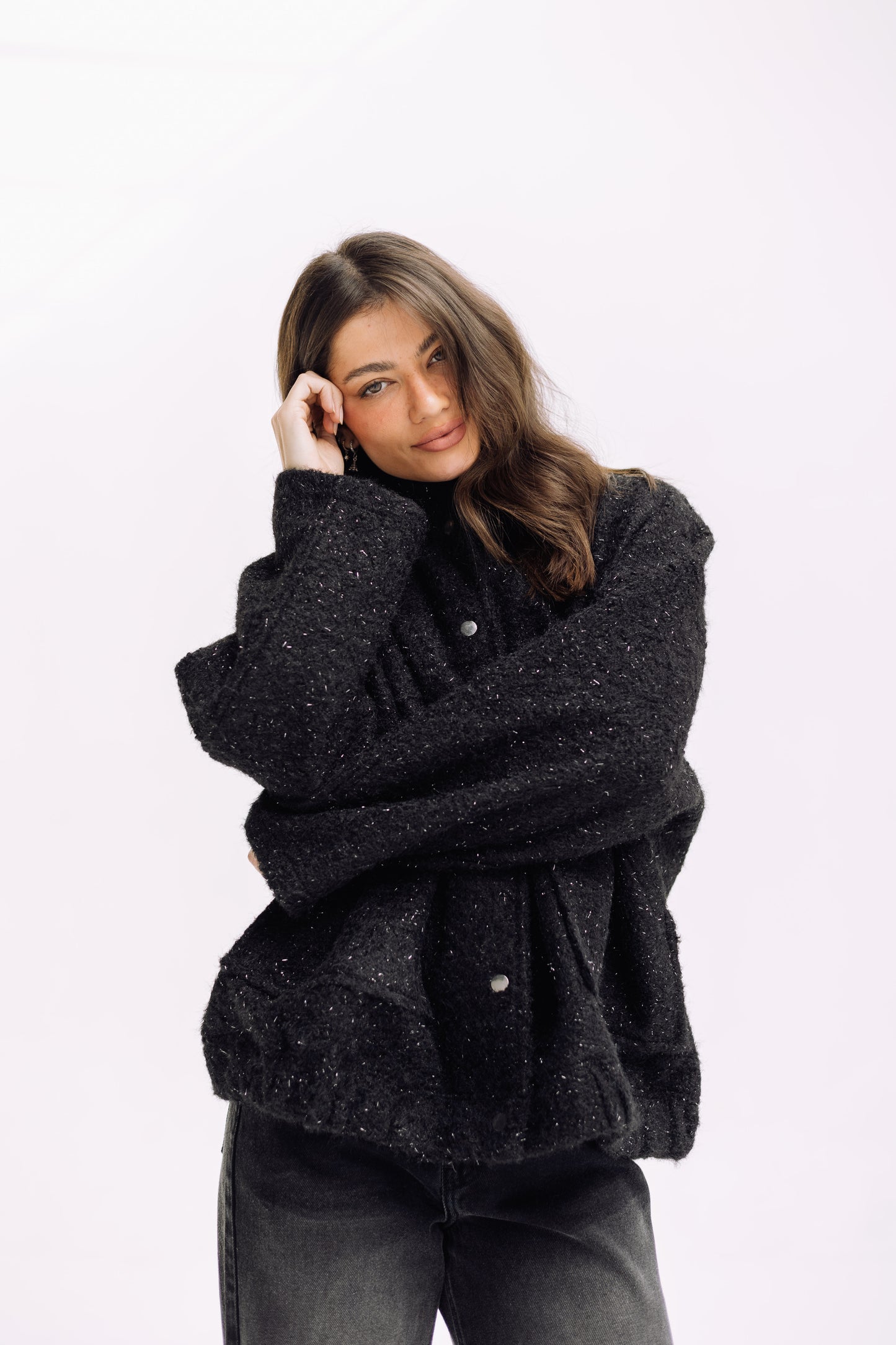 Shimmer Fluff-On Jacket - Black