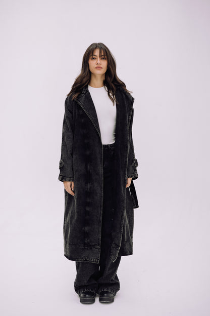 Neat-Fit Denim Coat - Ash Black