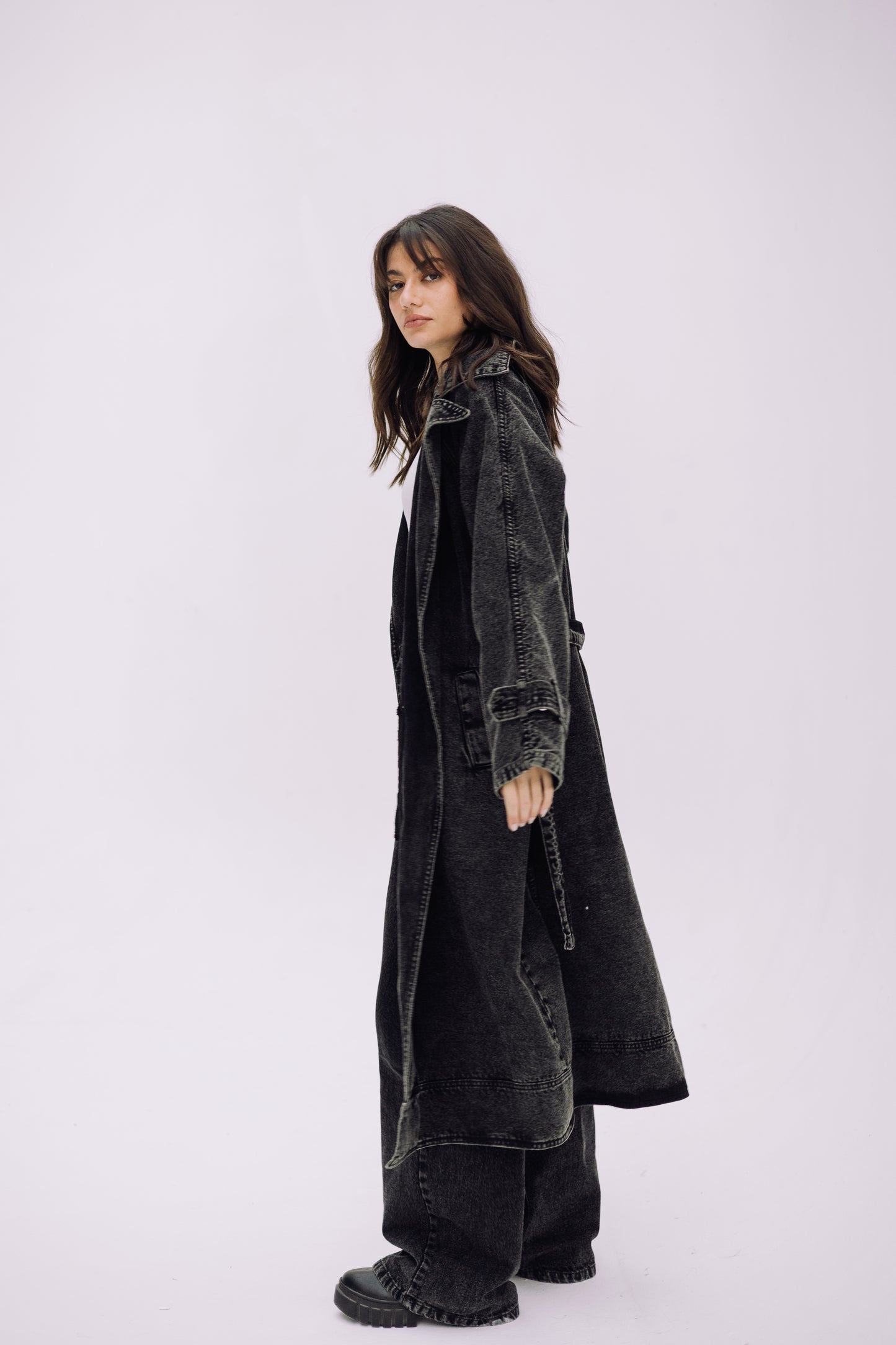Neat-Fit Denim Coat - Ash Black