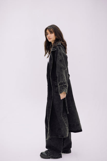 Neat-Fit Denim Coat - Ash Black