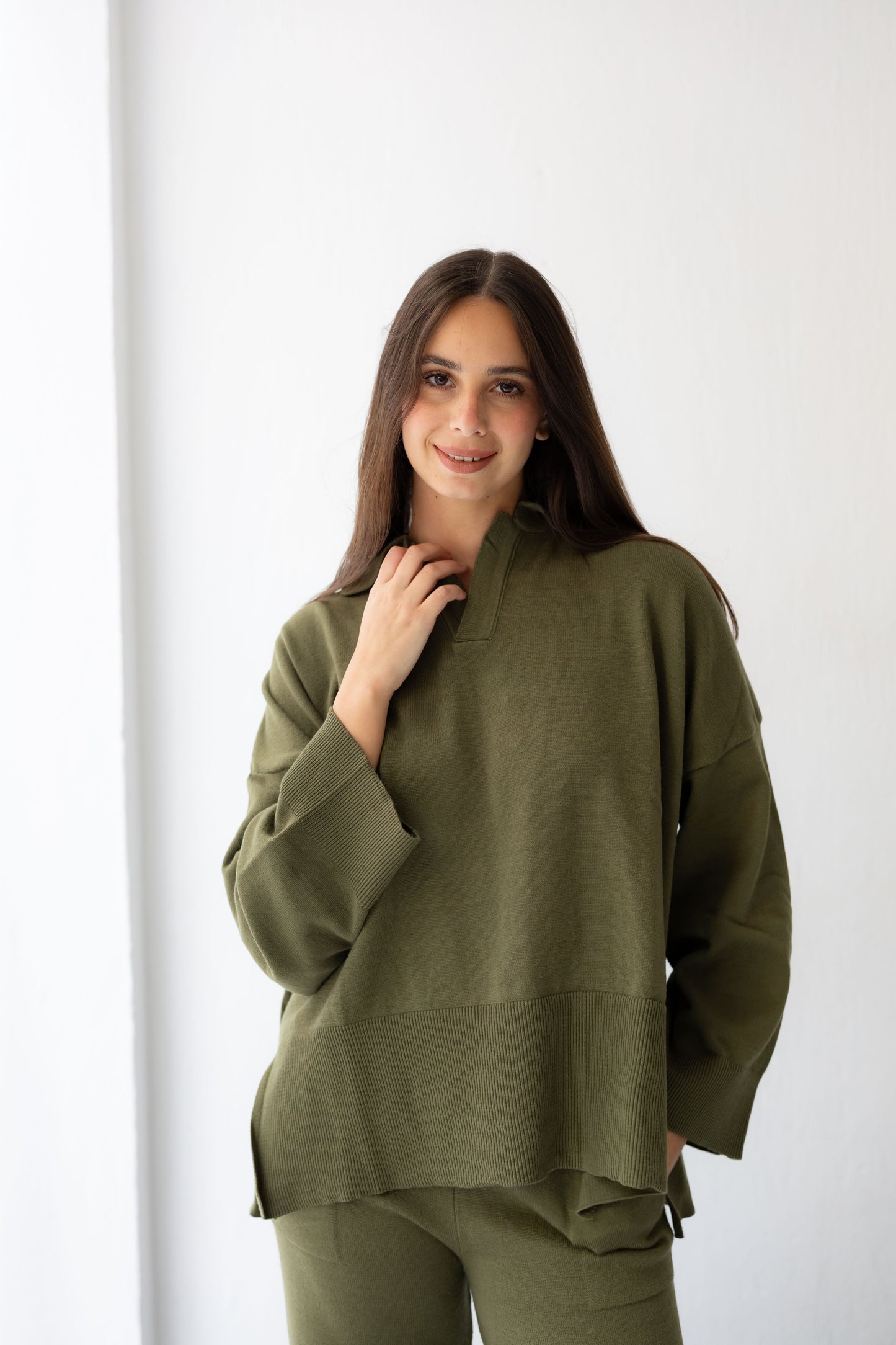 Clouded Warmth Knit Set - Olive