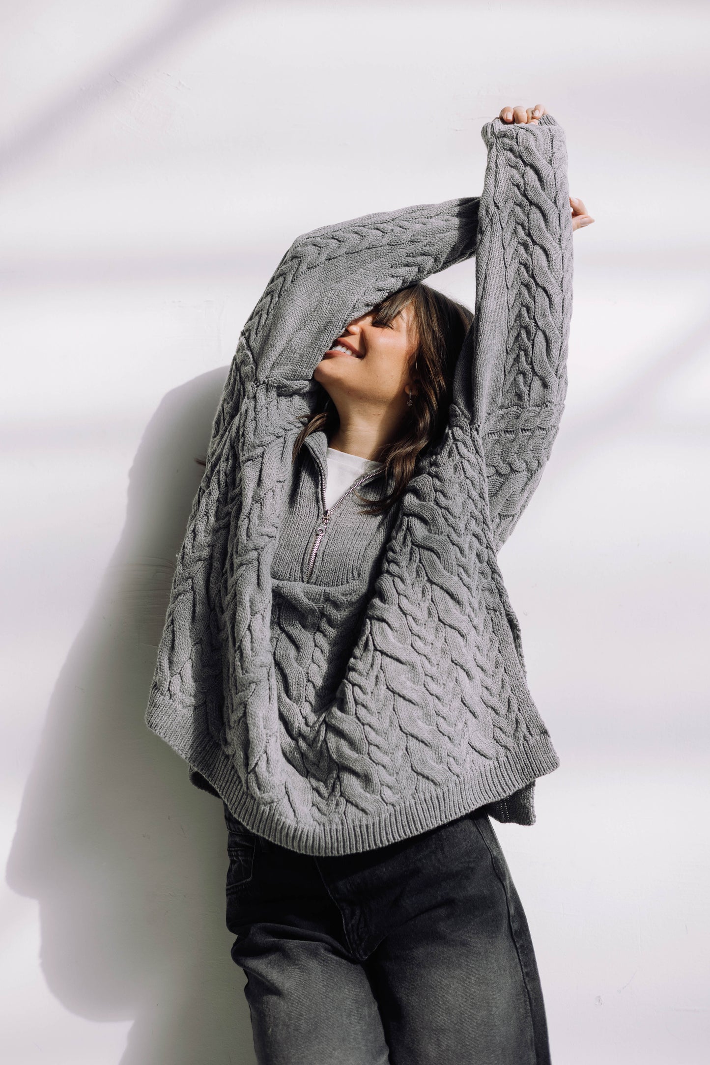 Braided Half-Zip Sweater - Grey