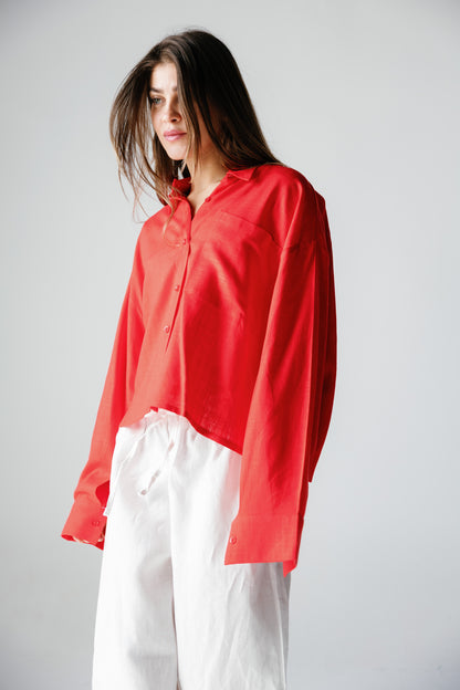 Cropped Shirt - Crimson Red