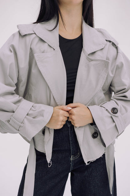 Cropped Trench Jacket - Cadet Grey