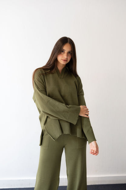 Clouded Warmth Knit Set - Olive