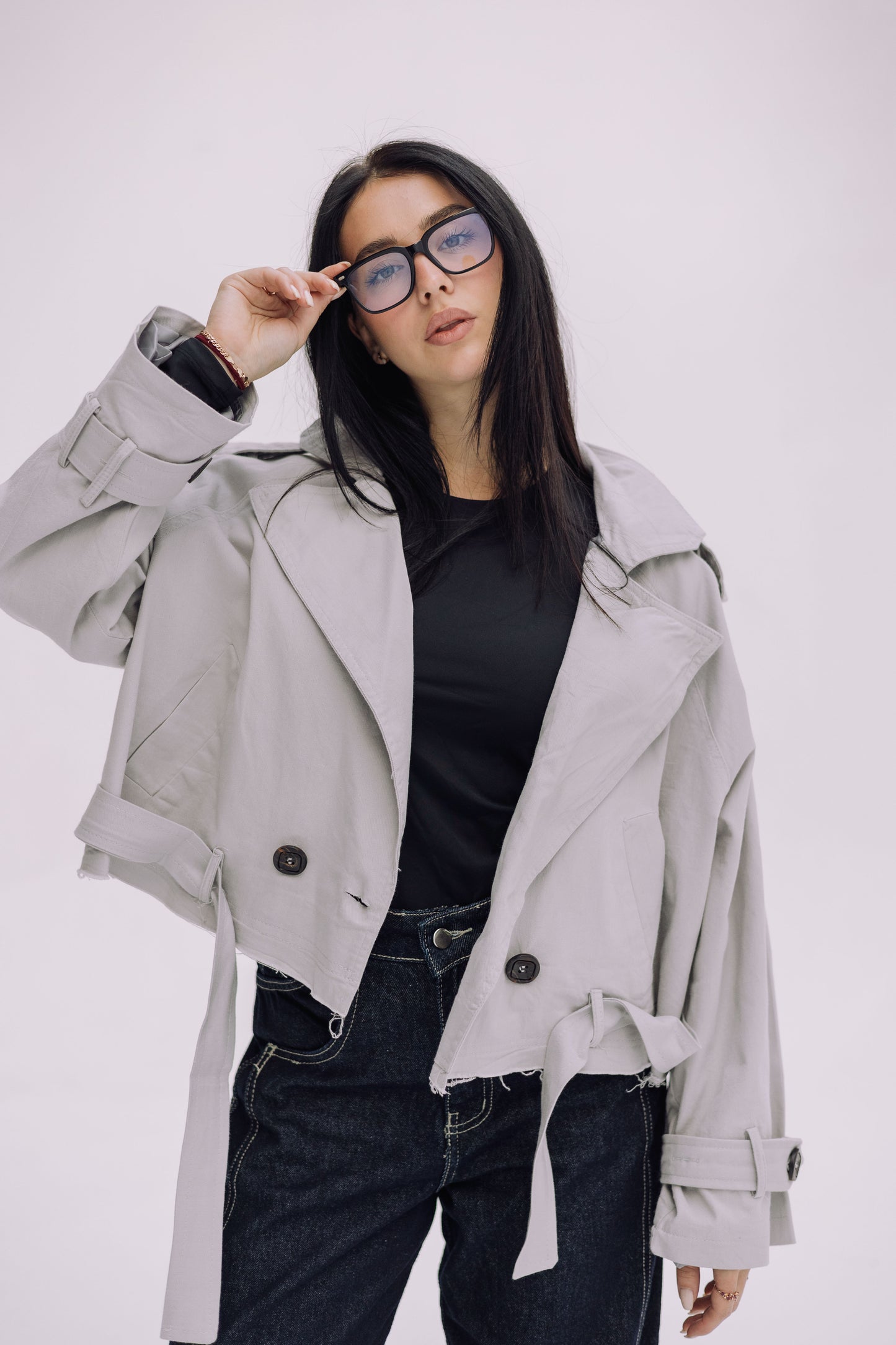 Cropped Trench Jacket - Cadet Grey
