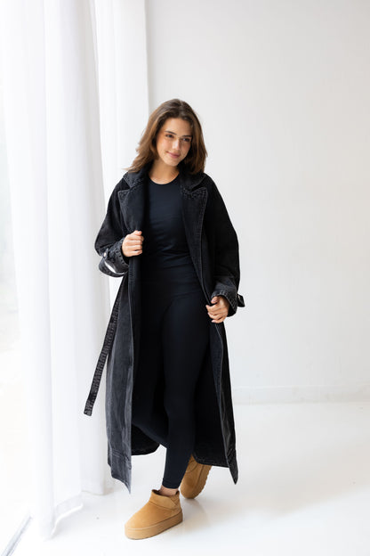 Neat-Fit Denim Coat - Ash Black