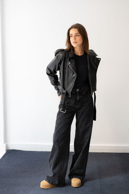 Biker Leather Jacket - Black