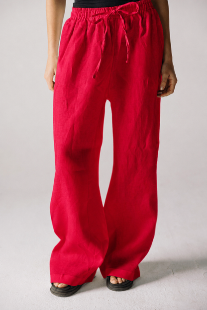 Pure Linen Pants - Crimson Red