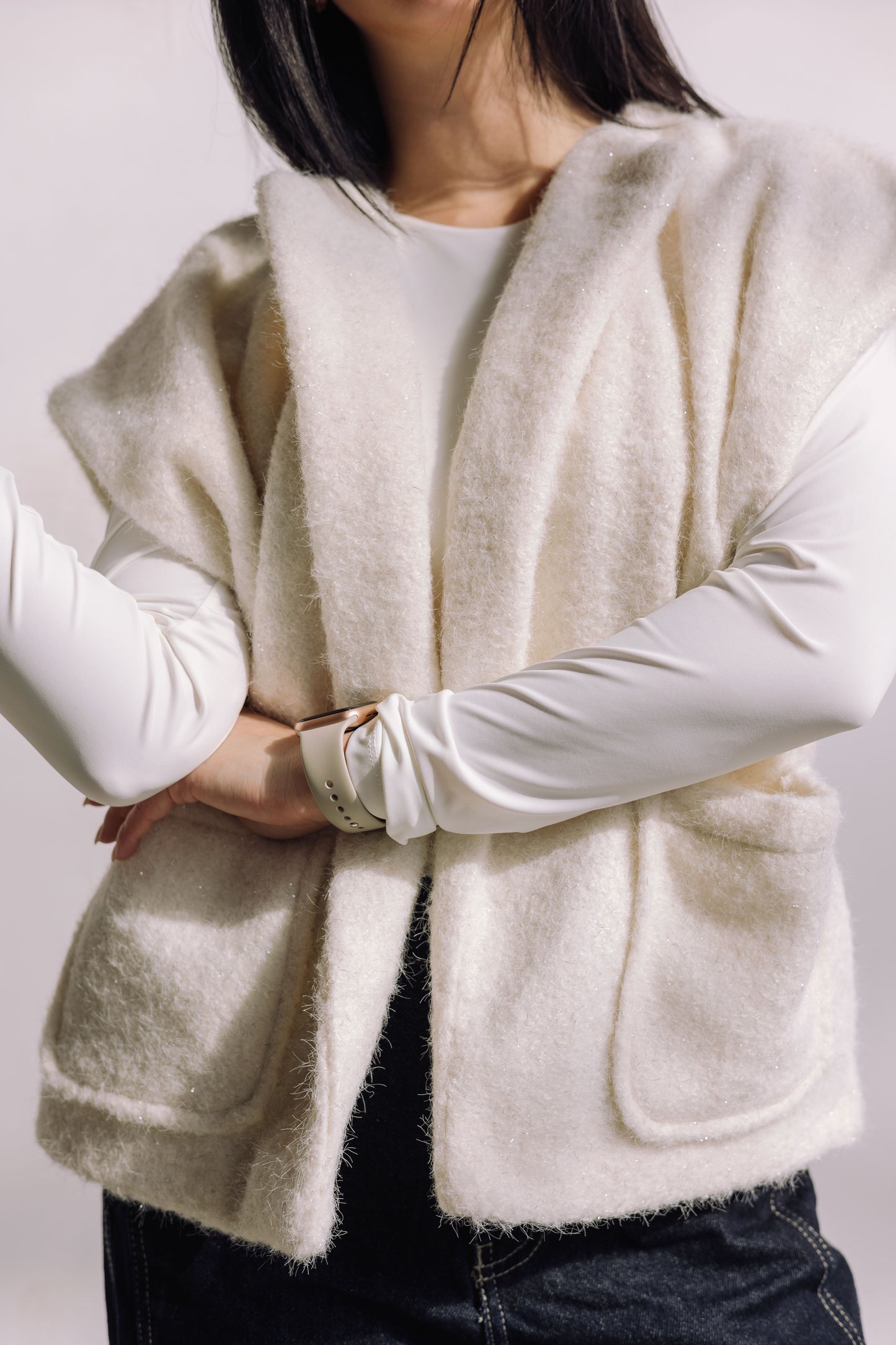 Shimmer Base Edit Vest - Off White