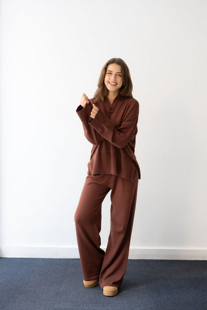 Clouded Warmth Knit Set - Chocolate
