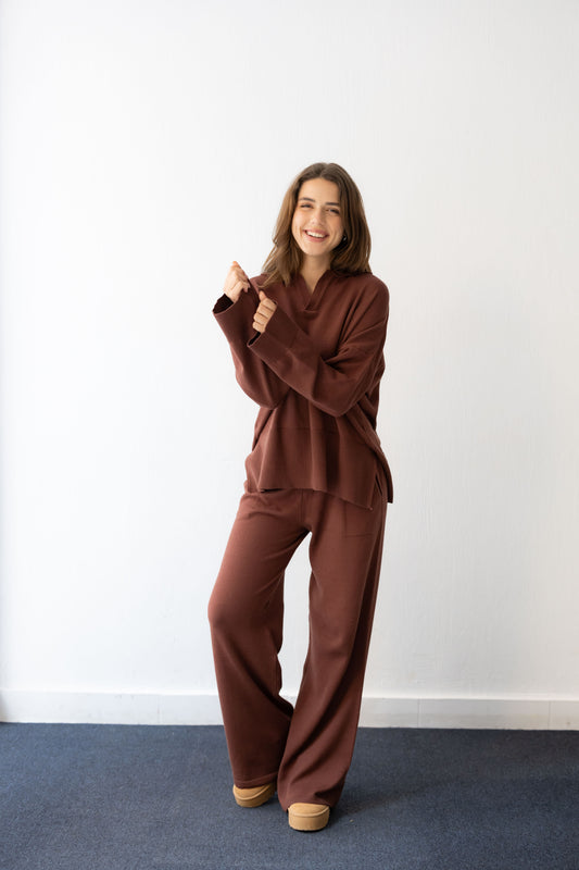 Clouded Warmth Knit Set - Chocolate