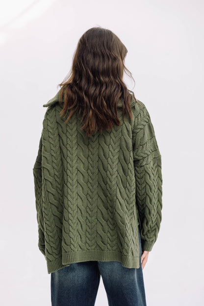 Braided Half-Zip Sweater - Olive