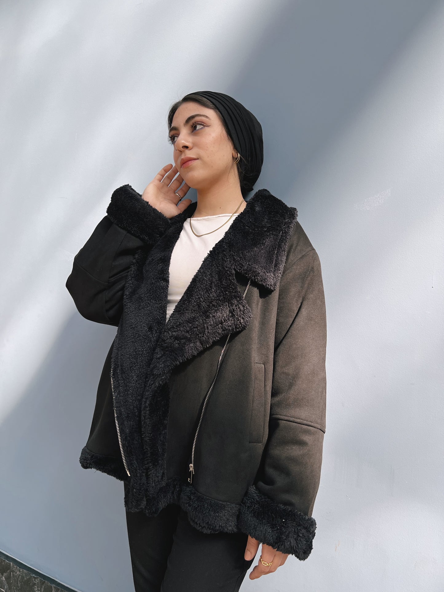 Suedette Shearling Jacket - Blackxblack