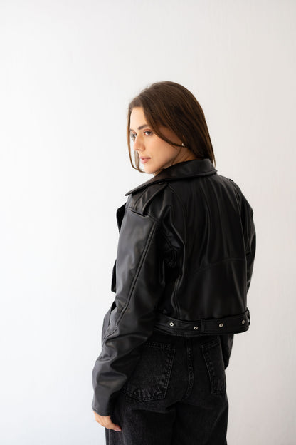 Biker Leather Jacket - Black