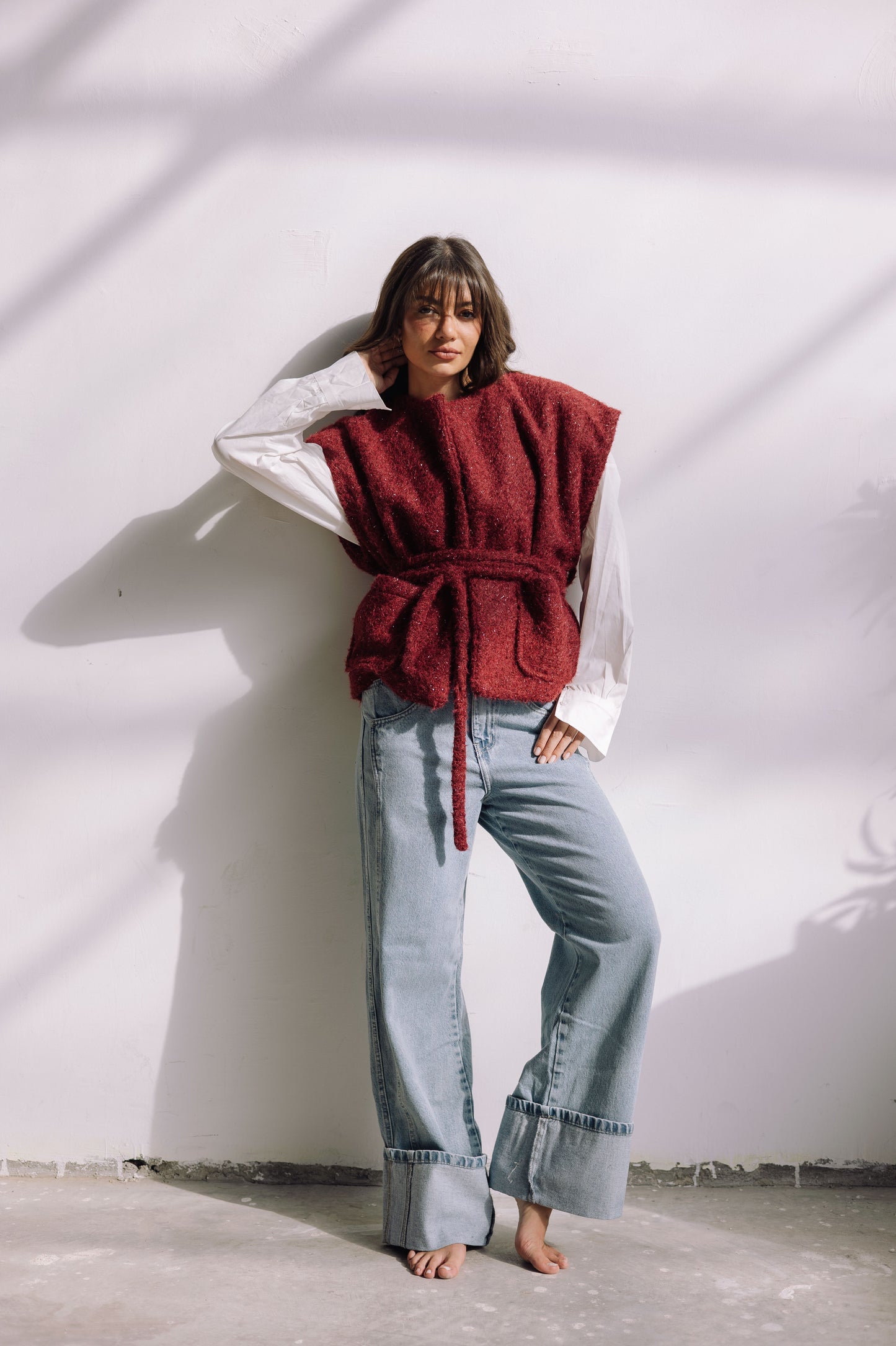 Double Cuff Denim Pants - Washed Blue