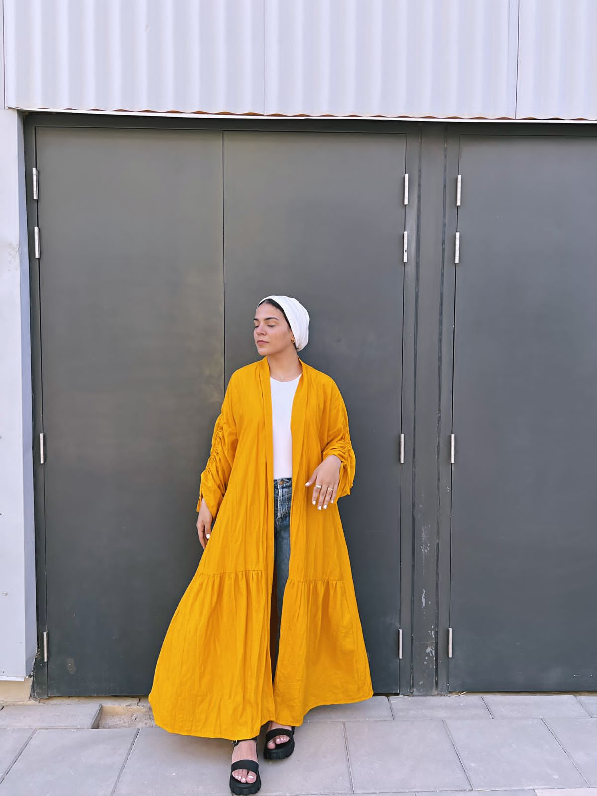 Ruched Sleeves Kimono - Mustard