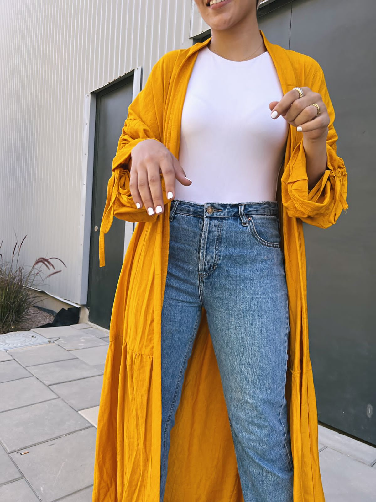 Ruched Sleeves Kimono - Mustard